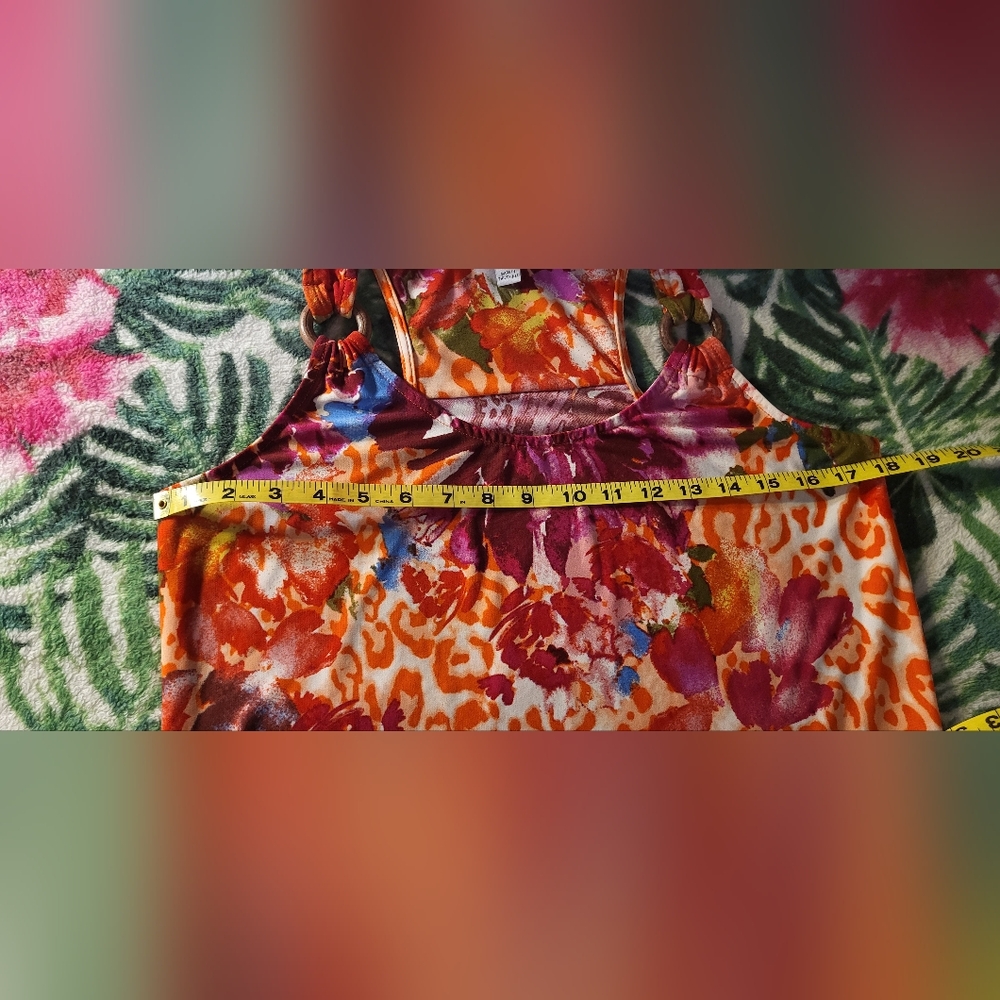 John Paul Richard POrange Animal Print & Floral Print Maxi Dress Size M Stretchy - Picture 7 of 9